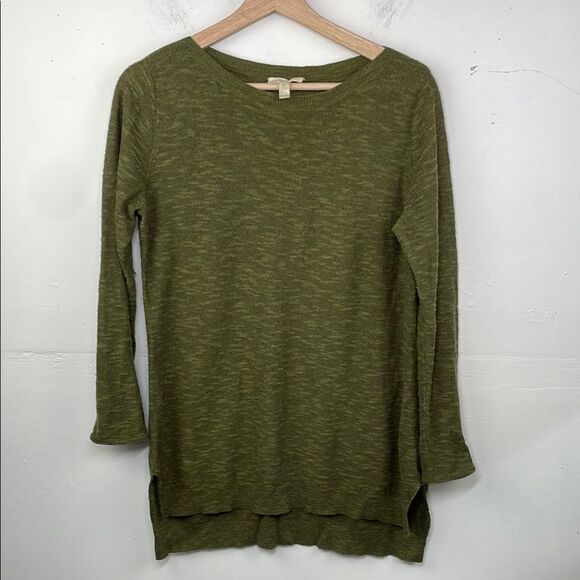 Eileen Fisher Green Organic Linen Cotton Blend Tunic Top Lightweight Sweater PM - Picture 1 of 9